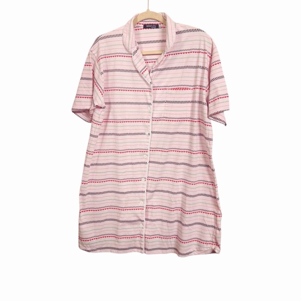 SM Womens Sleepwear Sz XL Pink Striped Hearts Sleepshirt Nightgown Valentines